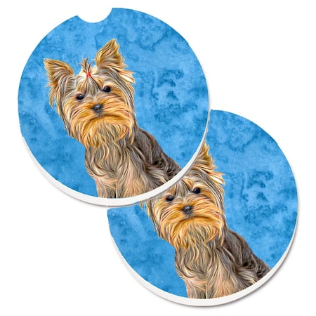 Carolines Treasures Blue Yorkie and Yorkshire Terrier Set of 2 Cup Holder Car Coasters KJ1227BUCARC